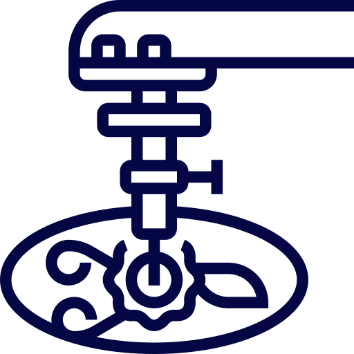 Icon of a sewing machine embroidering a floral design.