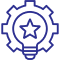 Icon of a light bulb enclosed in a gear, with a star inside the bulb.