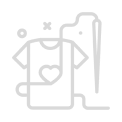 Outline of a T-shirt with a heart, hanger, and circular elements.