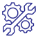 Icon of two gears with a wrench crossing over them, symbolizing tools and machinery or repair.